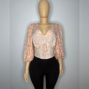 Sienna Sky Floral Blouse - Soft Pink and Cream Size L
